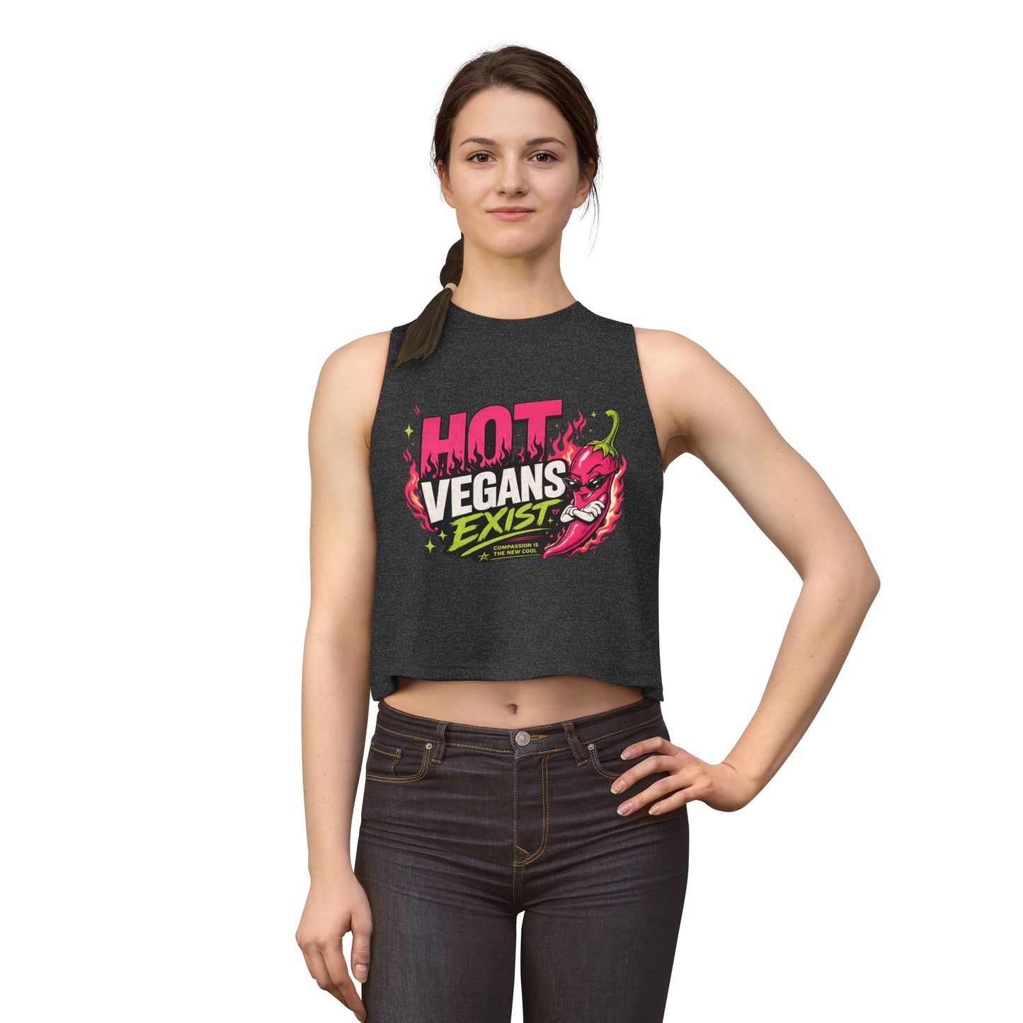 Hot Vegans Exist Crop Top — Funny Vegan Graphic Tank for Women
