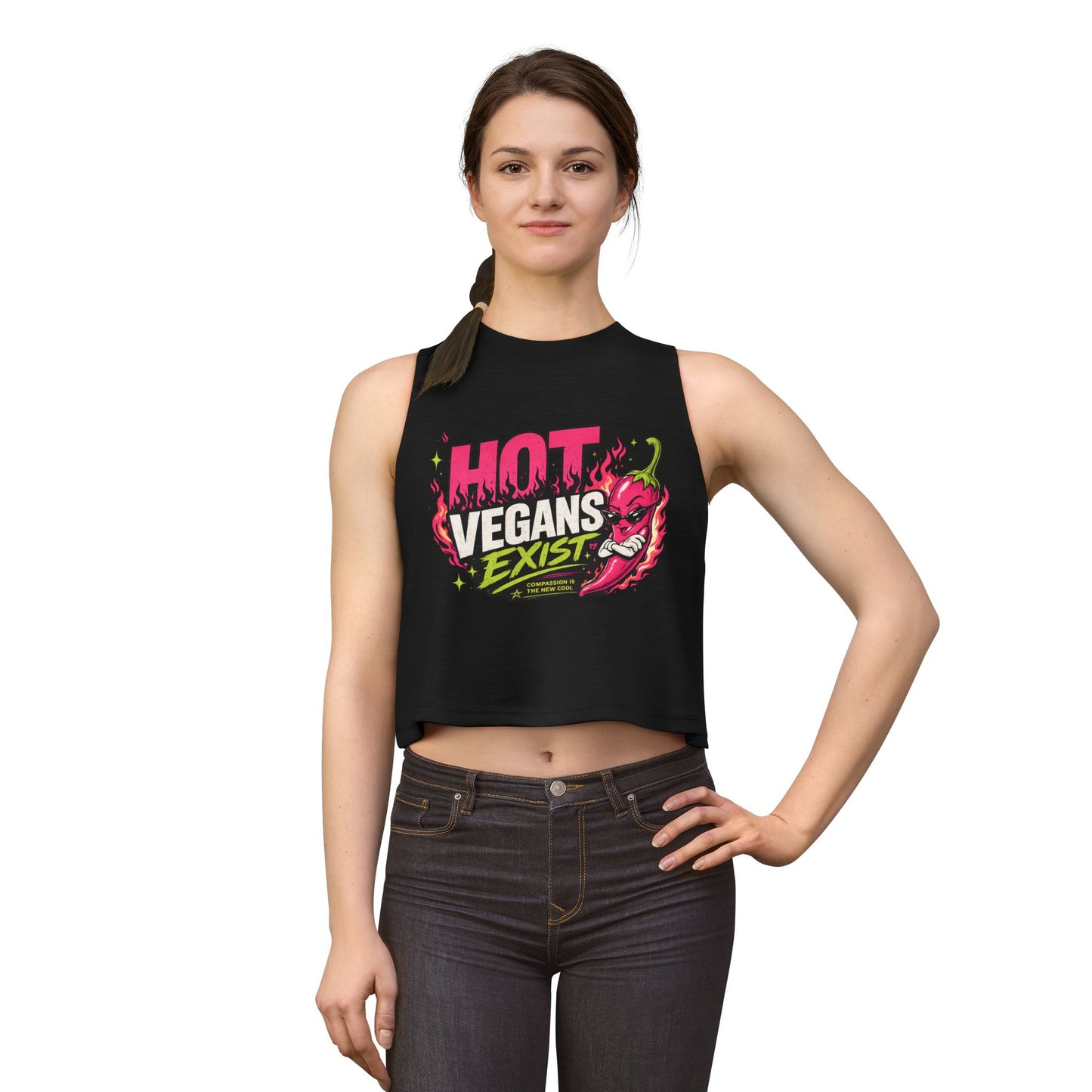 Hot Vegans Exist Crop Top — Funny Vegan Graphic Tank for Women